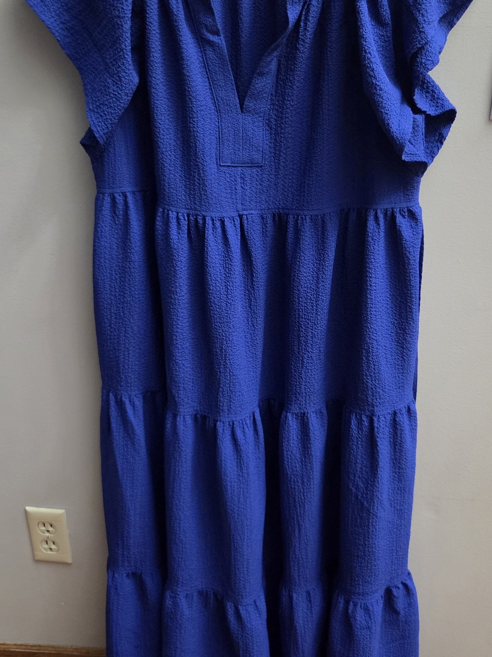 Calvin Klein Women's Size 10 Royal Blue Tiered Flutter Sleeve Maxi Dress